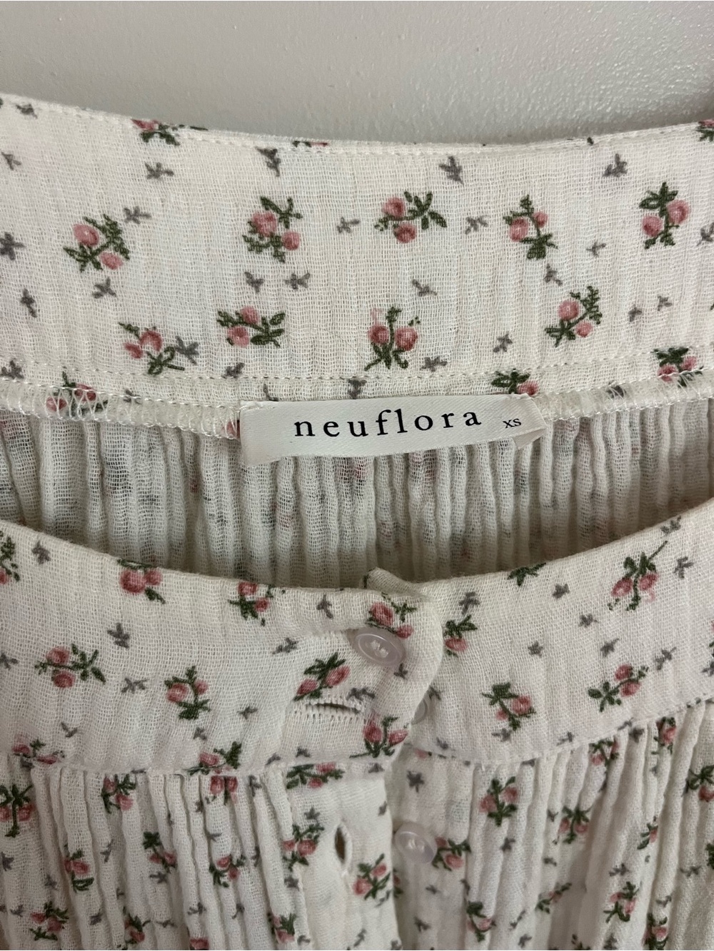 Neuflora Dress (S) Floral Cotton Muslin Buttondown Dress